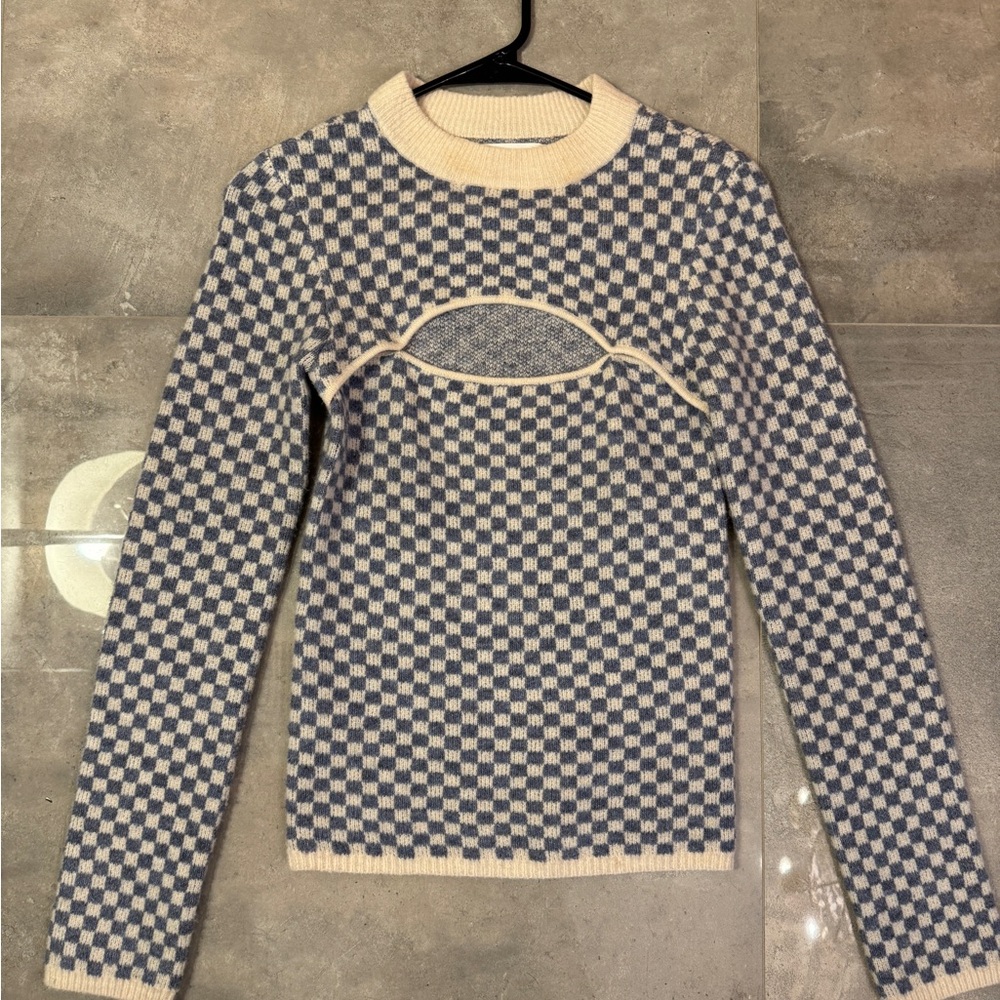 Oak + Fort Checkered Sweater with Front Cut-Out | S - Picture 2 of 5